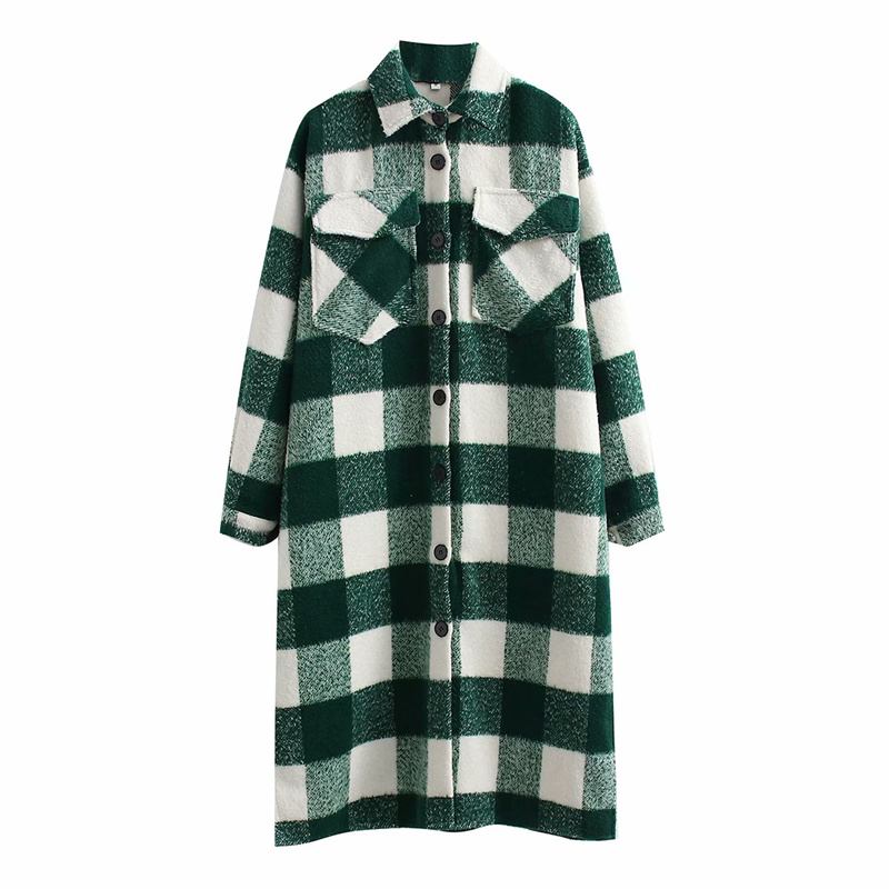 Manteau de laine à carreaux vert pour femmes, – Grandado