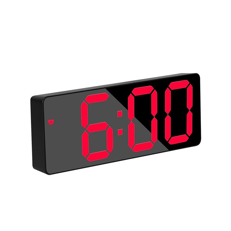 LED Mirror Digital Clock Alarm Battery USB Charging Date Temperature Display Snooze Funtion Electronic Watch Home Office Decor: B Black-red
