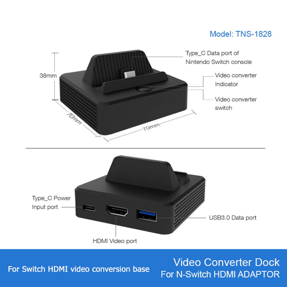 Docking Station for Nintendo Switch TNS-1828 Portable Charging Dock HDMI-compatible TV Adapter with USB C Power Input Replacemen