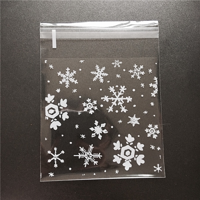 100pcs/lot 4 sizes Snowflake Transparent Plastic Self Adhesive Cookie Packaging Bag Wedding Candy Decoration Bag