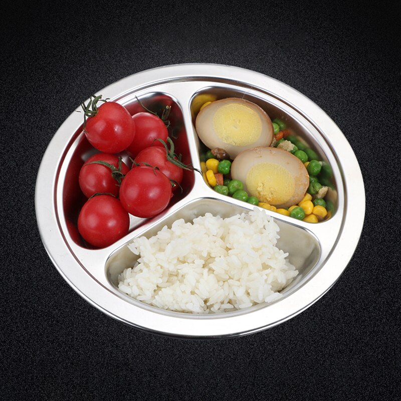 3 Sections Divided Round Dinner Plate Hotel Restaurant Buffet Tableware Child Student Cutlery Snack Foon Container For Kitchen