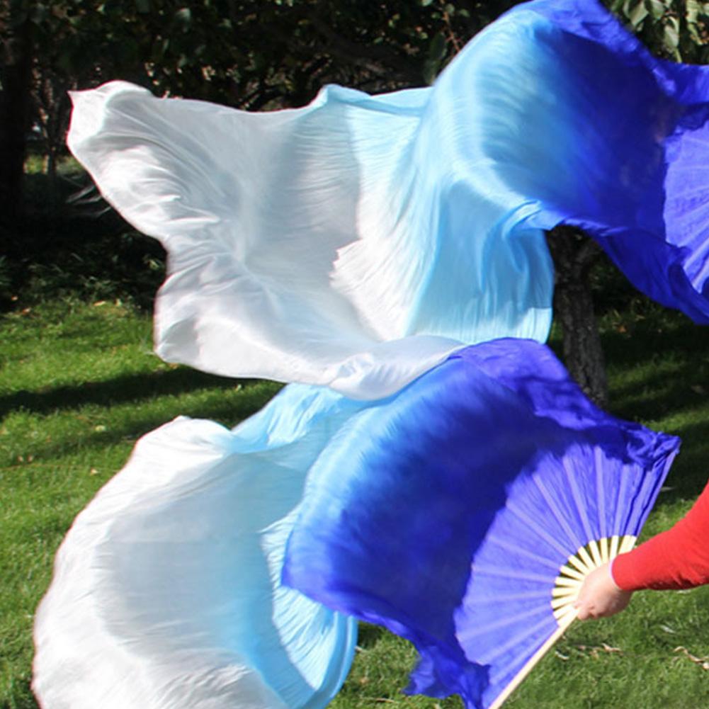Abanico de danza del vientre para mujer, 150cm, Color degradado, práctica de bailarina, abanicos largos de seda de imitación, accesorios de baile, 1 ud.
