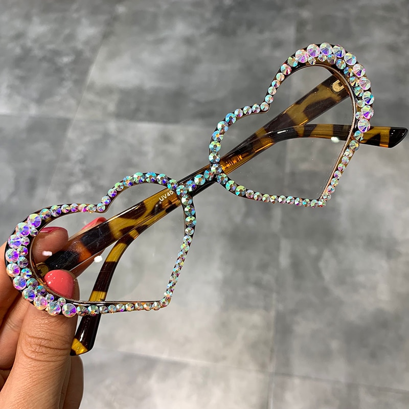 Vintage hjerte solbriller kvinner luksus rhinestone dekorasjon cat eye solbriller menn briller oculos klare briller