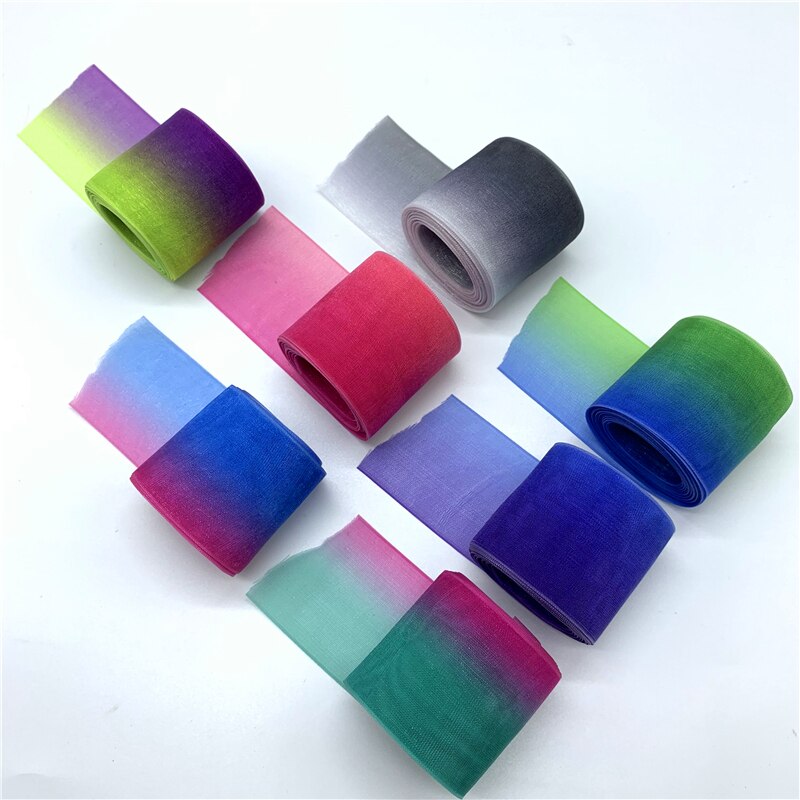 5 Yards/Lot 38mm Kerst Lint Organza Regenboog Lint Handgemaakte Boog Voor Bruiloft Kerst Decoratie DIY Wikkelen Ambachten