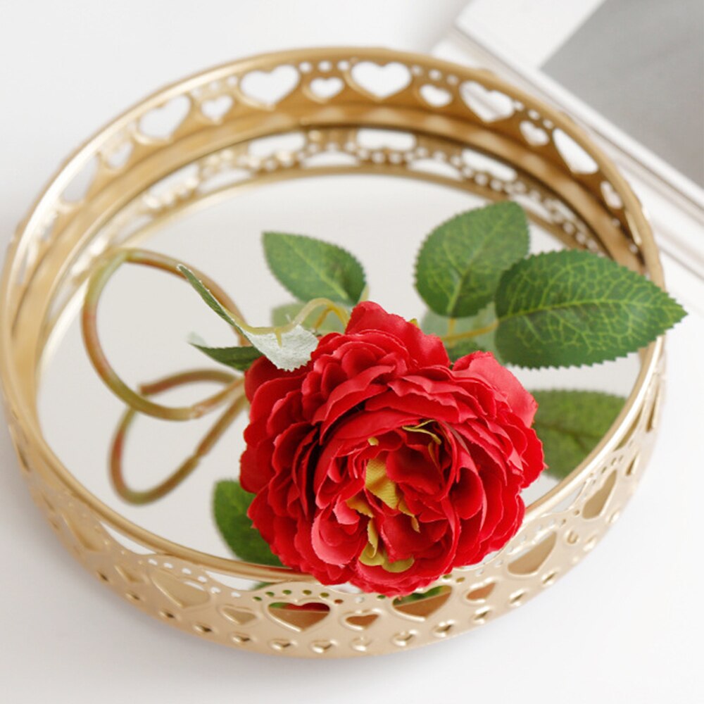 Or exquis jbijoux plateau de rangement chambre verre miroir Base beauté plateau de rangement bureau cosmétique décoration finition plaque