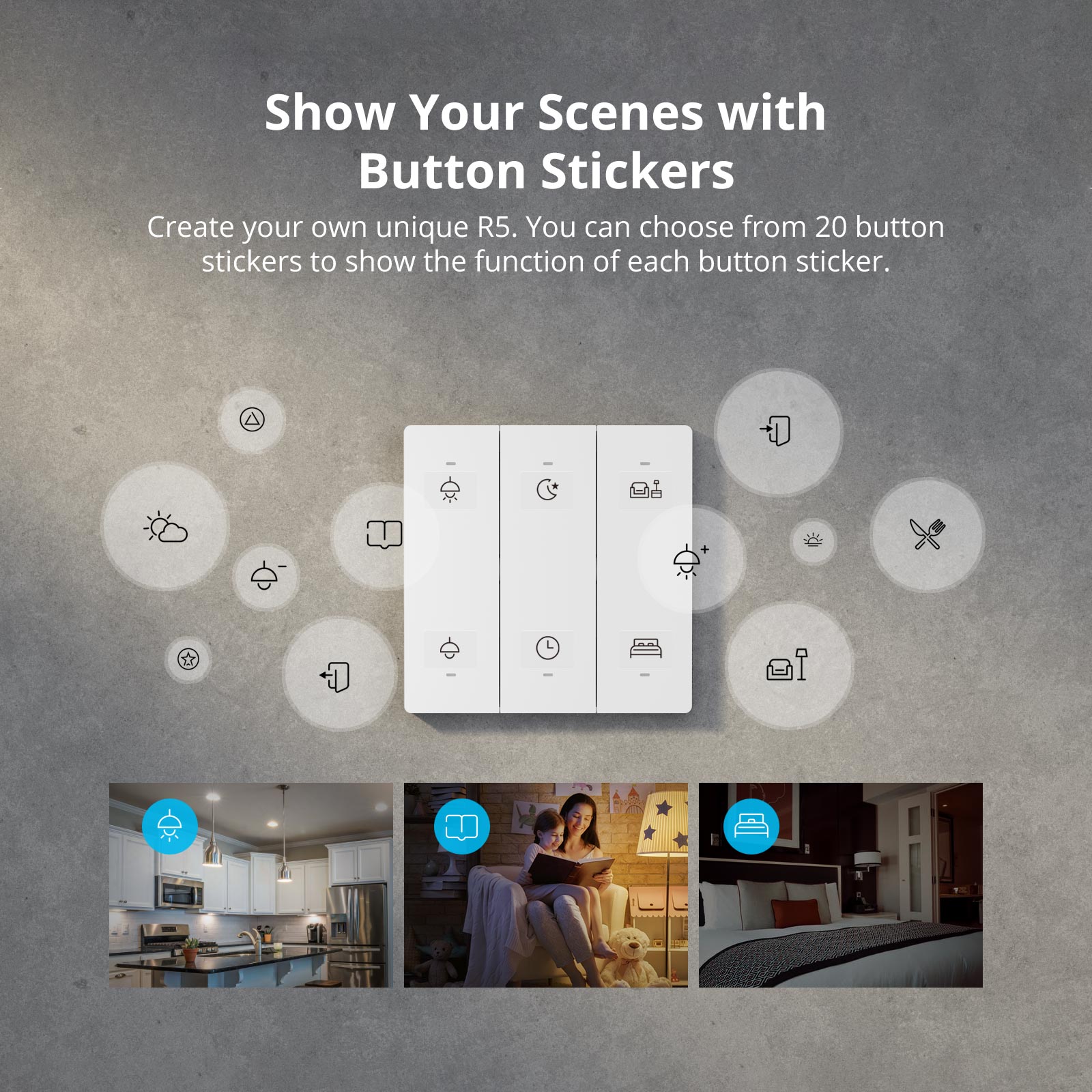 SONOFF SwitchMan R5 Szenen-Regler 6-Tasten-Freiverdrahtungs-eWeLink-Fernbedienung Aufklebbare Fernbedienung funktioniert mit SONOFF M5 / MNINIR4 Clever schalten