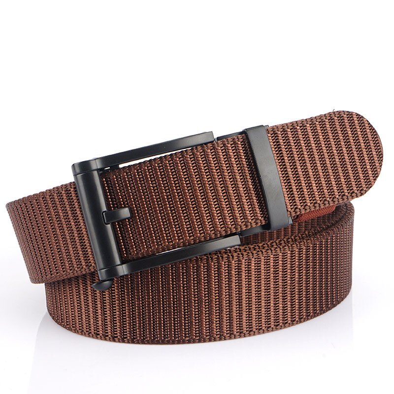 Deepeel 1pc 3.5*120cm canvas riem met automatische gesp, zonder tanden, tankpatroon, dikke nylon tailleband, heren outdoor vrijetijdsriem: Zwarte koffie