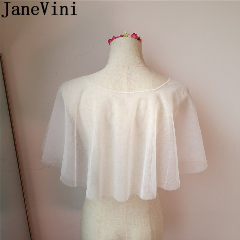 JaneVini Bruids Jas Simple Wedding Cape Brides Bolero Wit Sheer Soft Tule Bridal Schouder Wraps Shrug Mariage Avond Shawl