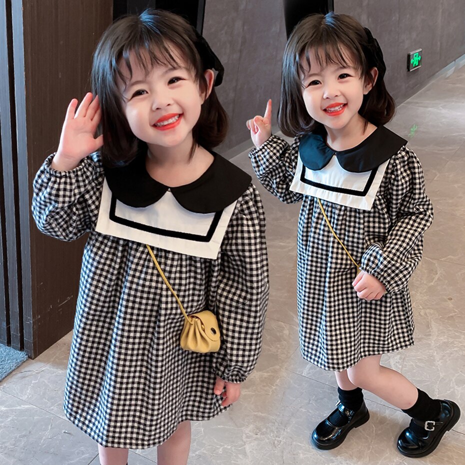 Toddler Girls Dress Plaid Pattern Girls Party Dress stile Casual abiti per bambini primavera autunno abbigliamento per ragazze