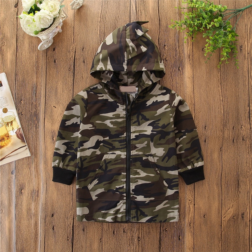 Jongen Jas Herfst Winter Casual Kid Baby Boy Camouflage Jas Rits Jas Top Hooded Uitloper 1-5Y