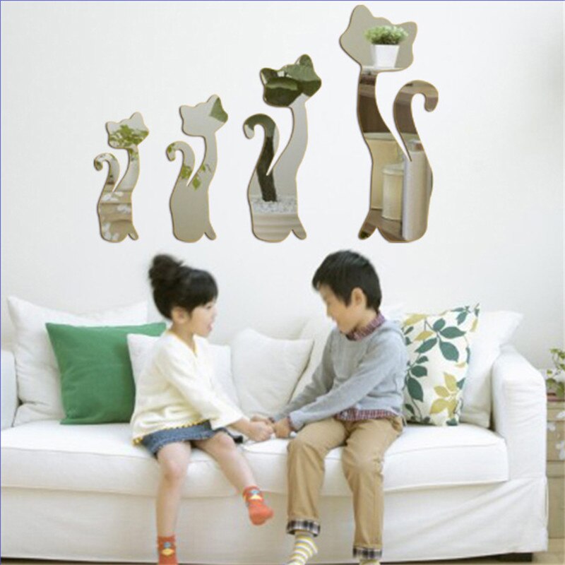 Adesivi murali specchio rimovibile a forma di quattro gattini adesivi decorazione soggiorno telecamera da letto decorazioni per la casa forniture per decorazioni di moda