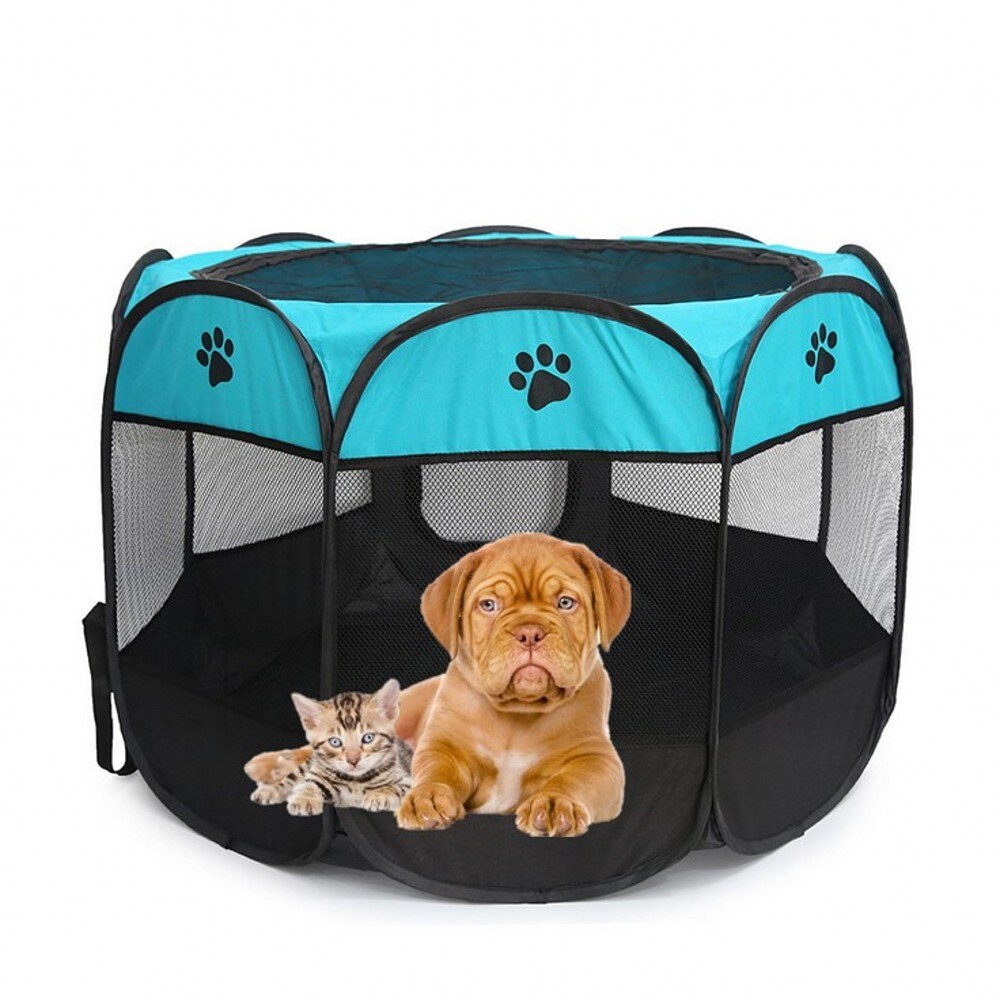 Portable Outdoor Dog Kennels Fences Pet Tent Folding Dog House Cage Dog Cat Tent Playpen Puppy Bed Waterproof Pet Fence: Blue Black / 91x91x58cm