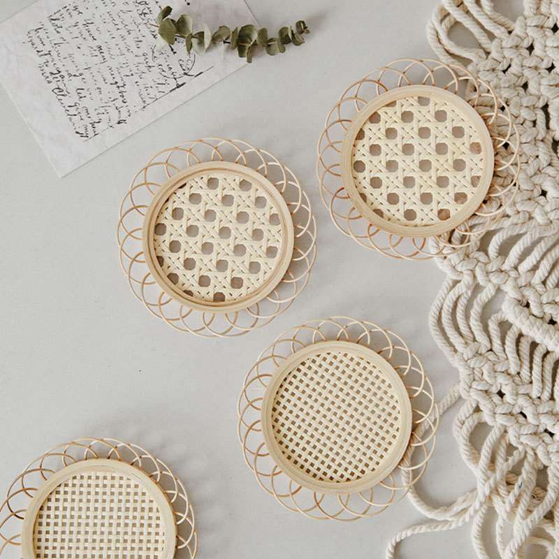 Japanese Style Bamboo Round Rattan Woven Saucer Handmade Bamboo Coaster Cup Holder Pot Pad Tea Mat Rattan Woven Cup