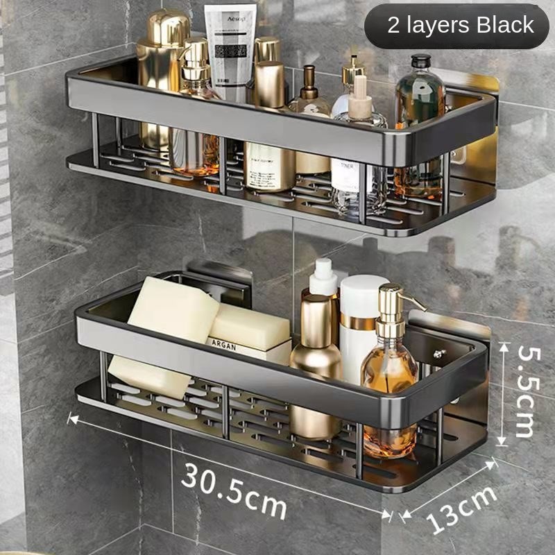 Luxury Bathroom Shelves Without Drilling Rustproof Aluminum Shower Wall Shelf Shampoo Towel Holder Bathroom Organizer Accessorie: VIOLET/紫罗兰
