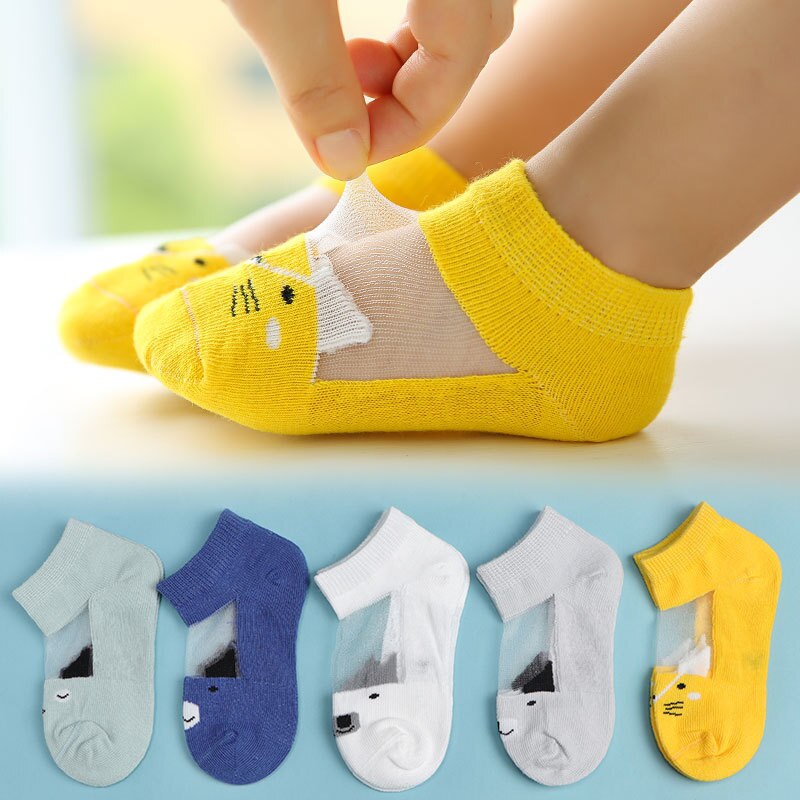 5 Paires/lot 1-3Y Bébé Chaussettes En Coton D'été 3D Dessin Animé Animaux Enfants Chaussettes Filles Maille Mignon -Né Garçon Enfant En Bas Âge Chaussettes Bébé Chaussettes