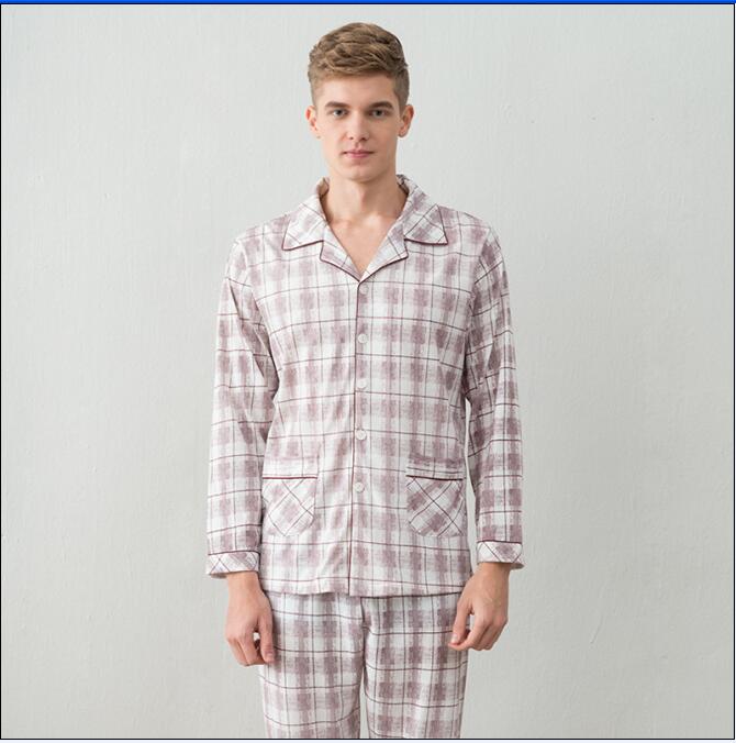 100% katoen Mannen pyjama set lente en herfst mannen pyjama Turn-down kraag lange mouwen nachtkleding nachtkleding thuis kleding: NO 3 / XXL