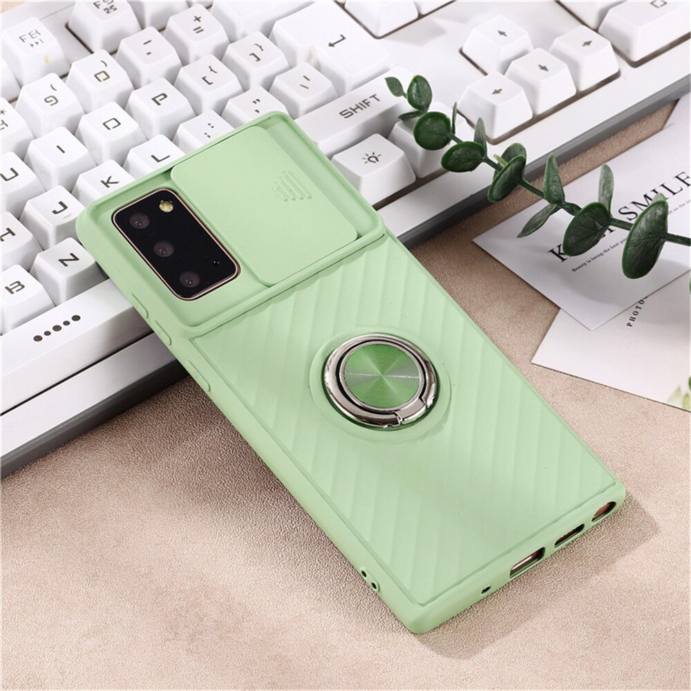 Camera Lens Protection Ring Stand Holder Phone Case For Samsung Galaxy Note 20 Ultra Soft Silicone Full Cover For Note 20 Ultra: For Note 20 / Mint Green