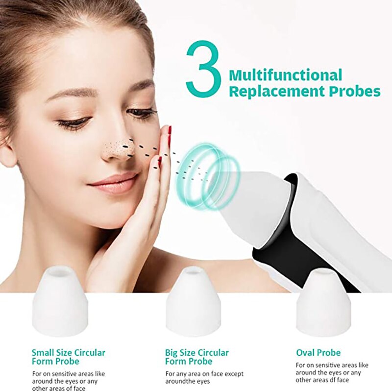 Eliminador de espinillas recargable al vacío, aspirador de poros facial con cámara con 3 niveles de intensidad y 3 puntas intercambiables
