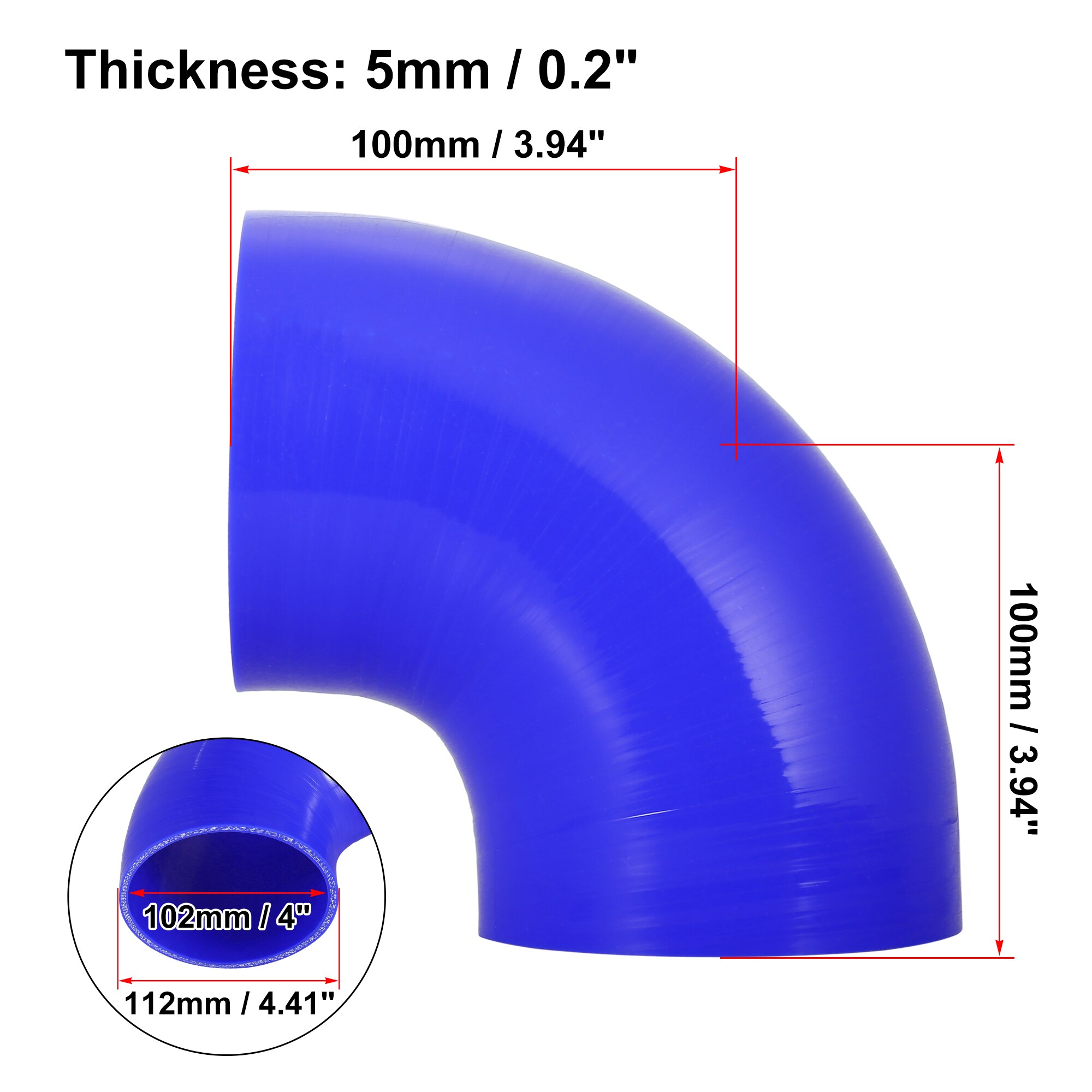 Uxcell-manguera de codo de 90 grados, tubo de silicona, 38, 51, 57, 63, 70, 76, 89, 102MM, conector Intercooler para tubo de entrada Turbo de aire: Blue 102mm