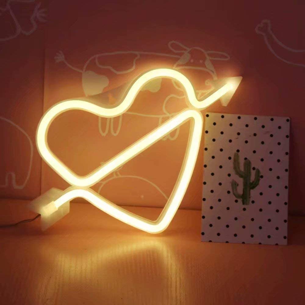 Amorbue form neonlys romantisk led hjerte natlamper batteri & usb drevne neonskilte til fødselsdagsfest børneværelse