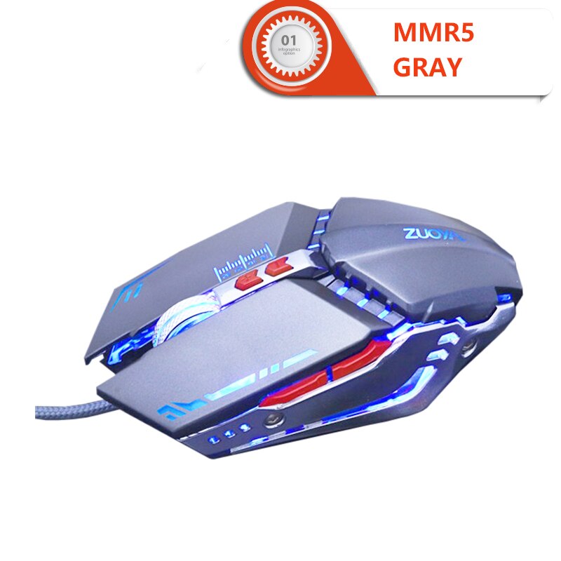 Ergonomic USB Wired Gaming Mouse 7 Button LED Computer Gamer Optical Mouse With RGB Backlight For PC Laptop Game: MMR5 Gray Mouse