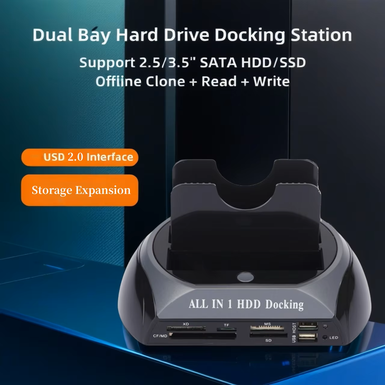 USB 2.0 zu IDE SATA Festplatten-Dockingstation All-in-One-Dockingstation Dual Bracket 2,5 Zoll 3,5 Zoll ESATA mit Kartenrea