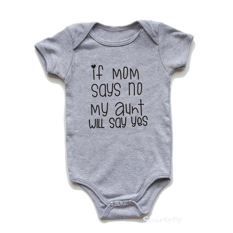 Zomer Katoenen Baby Baby Jongens Meisjes ALS MOM ZEGT GEEN MIJN TANTE ZAL ZEGGEN JA Jumpsuit Bodysuit Kinderen Kleding Outfit: Grijs / 18m