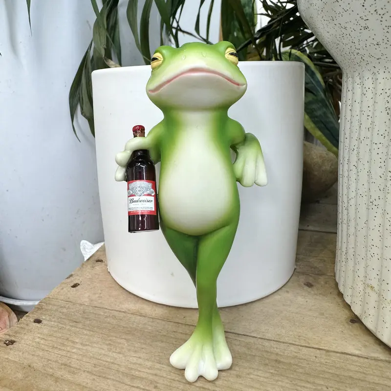 Cuenco de rana colgante con borde de maceta, colgante decorativo de cristal para pecera, colgante para patio al aire libre, adorno de resina animal de simulación: Gris claro