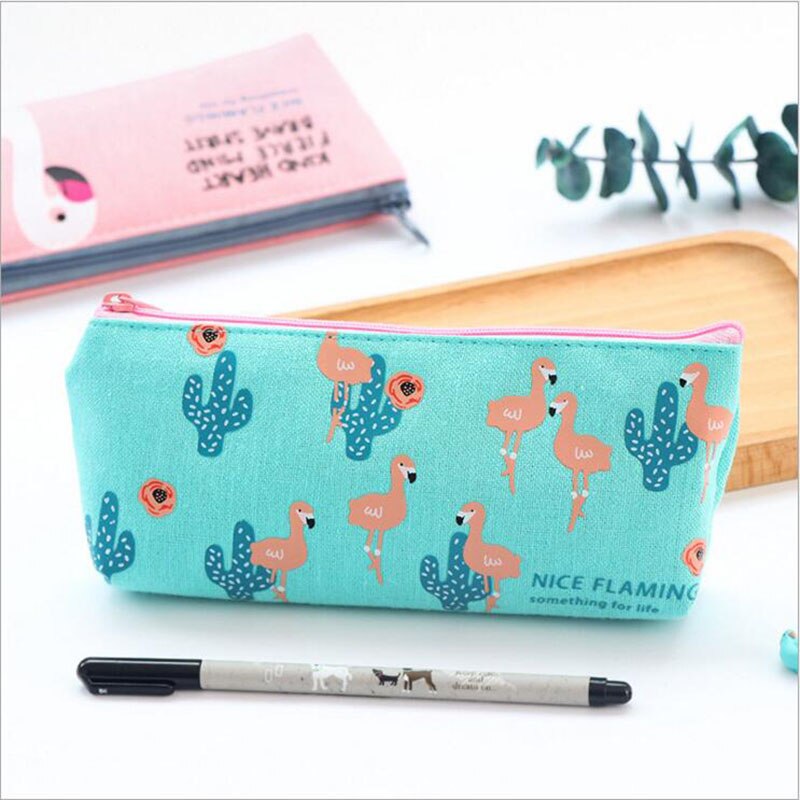 E38 Leuke Verse Flamingo Canvas Rits Potlood Pen Bag Case Student Briefpapier Kids School Office Supply