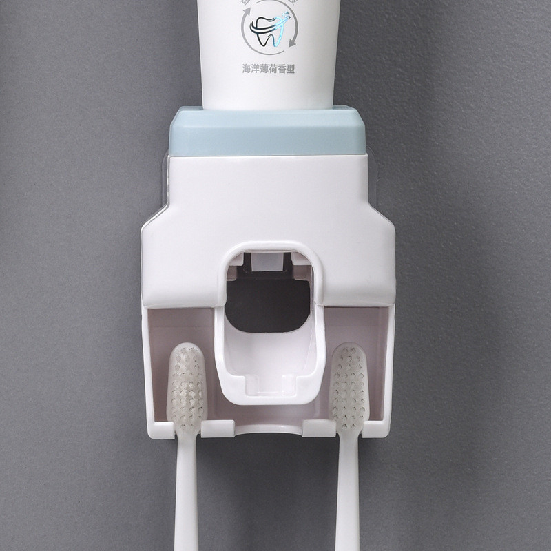 Wall Mount Toothpaste Dispenser Bathroom Accessories Home Waterproof Lazy Toothpaste Squeezer Toothbrush Holder Hooks: blue