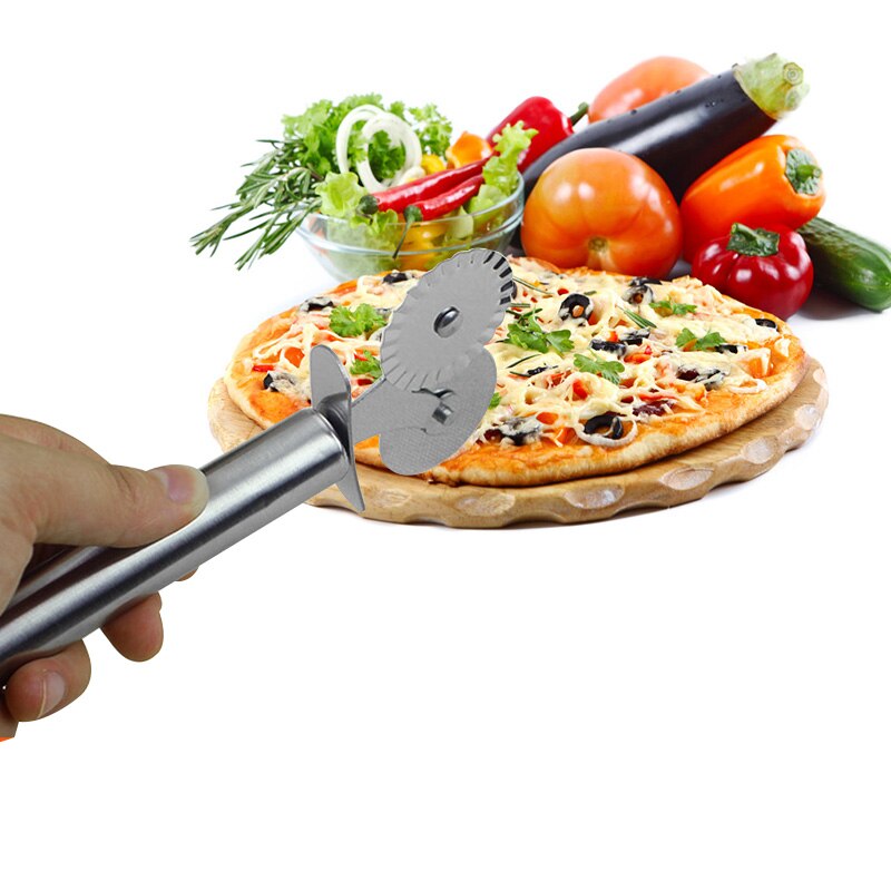 Dozzlor 1Pc Creatieven Keuken Mes Voor Pizza Deeg Pasta Gebak Rvs Dubbele Roller Pizza Mes Cutter Kitchen Tools