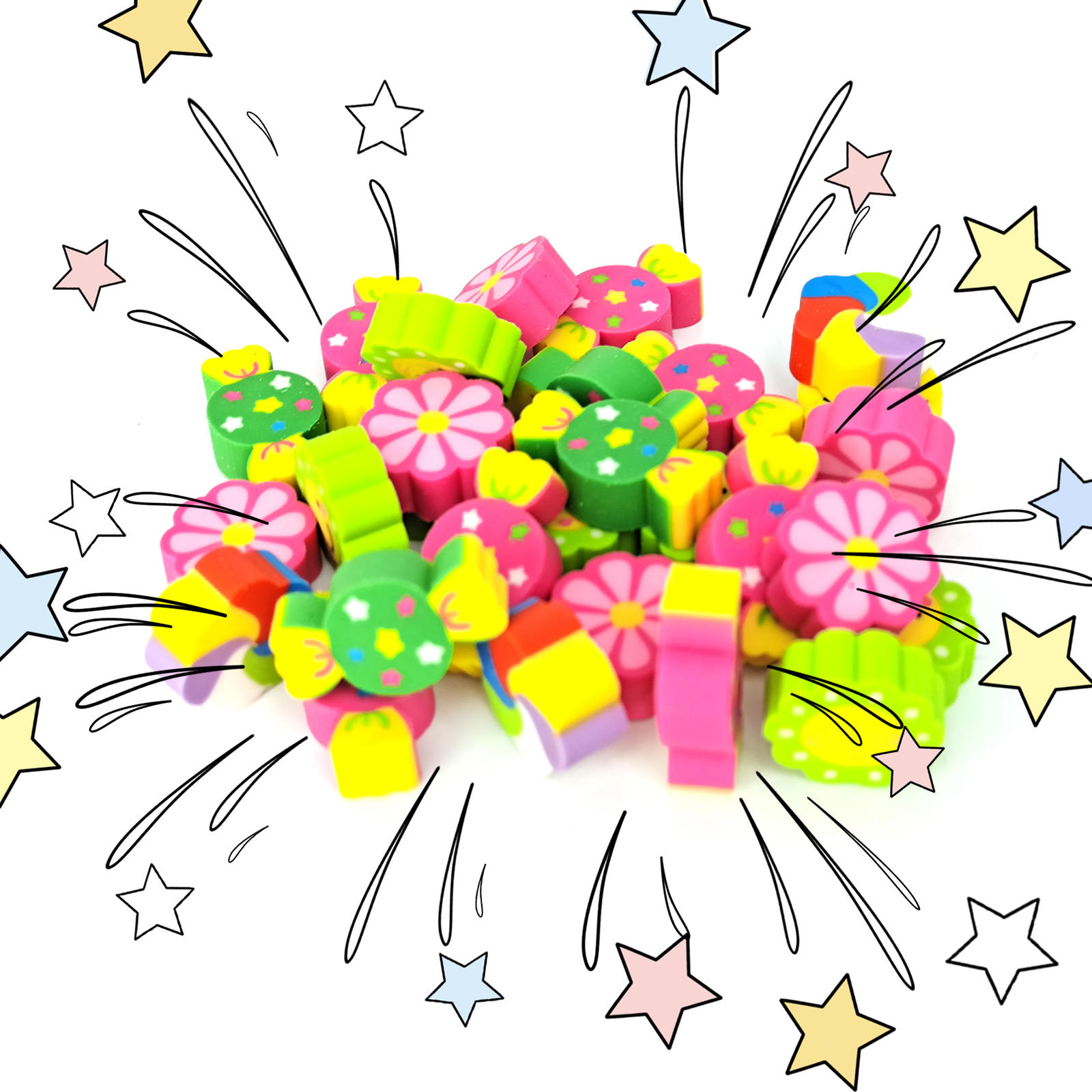 50pcs/bag Flower Shaped Rubber Erasers School Great For Kids