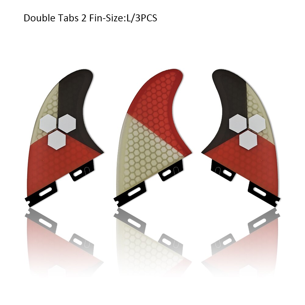 Juego de aletas de surf de fibra de vidrio, doble pestaña, 2 aletas para tabla de surf, color gris/amarillo/rojo,: Rojo