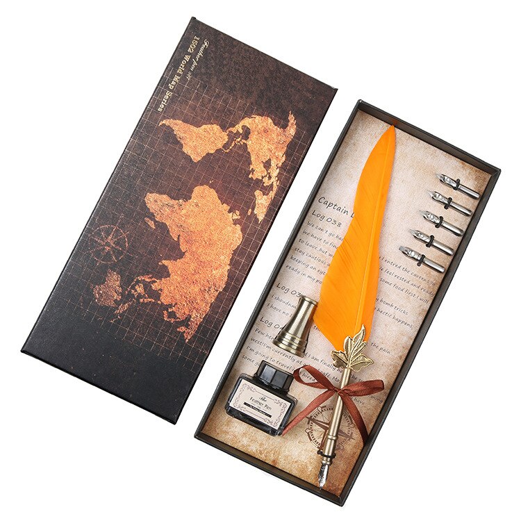 Vintage Antieke Veer Dip Pen Metalen Nibbed Pen Inkt Schrijven Quill Plakboek Veer Pen Set Creatieve Vulpen: 6
