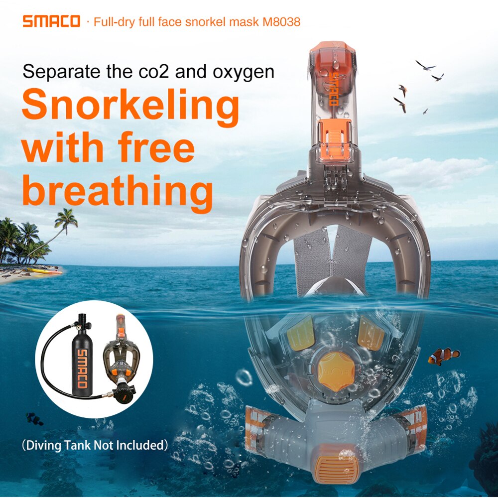 Smaco – masque intégral de plongée sous-marine pour adultes et jeunes, avec tuba, Anti-buée, à vue large, étanche, avec support de caméra