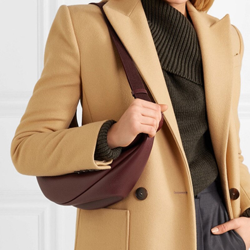 [Super aryob] printemps femme vin rouge noir couleur large simple sangle fermeture éclair demi-lune PU cuir marron tout Match LI812