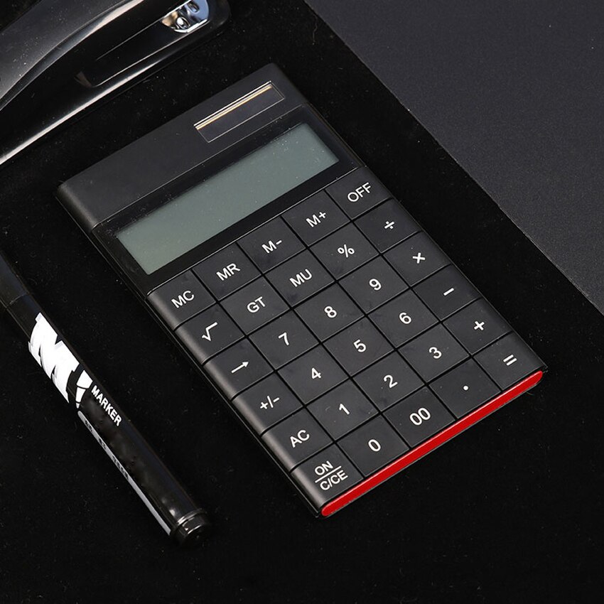 Dual-power tablet-lommeregner , 12-- cifret display / stor skærm / bagklip kan justeres / tynd og let lommeregner til kontor