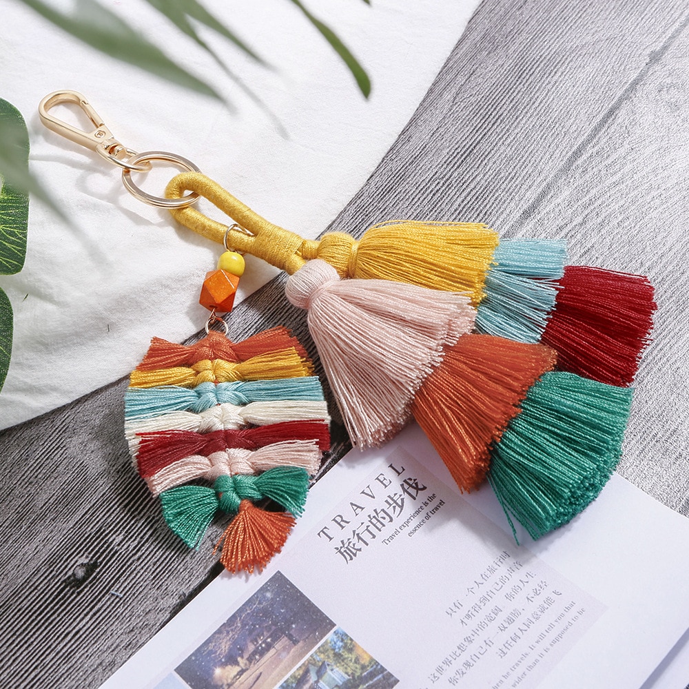 1PC Style Bohemia Leaf Tassel Fringed DIY Jewelry Garments Bag Decorative Accessories Key Chain Pendant Craft Cotton Tassels