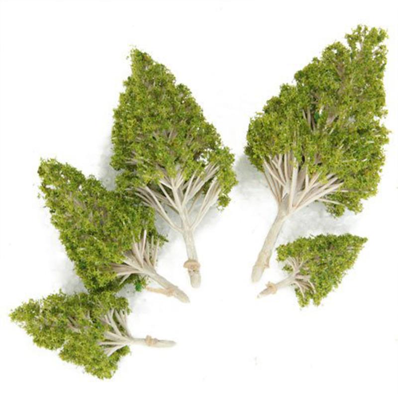 5pcs Novelty Mini Decor White Poplar Model Trees DIY Mininatures For Mini Garden (Light Green Leaves)