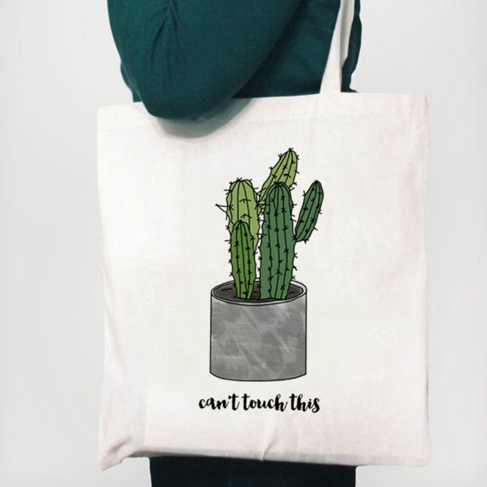 Kan ikke røre ved denne kaktus tegning udskrivning genanvendelig shopping lærred tote taske kvinde shopper studerende bog tasker kvinder taske: B1656- spsk. m