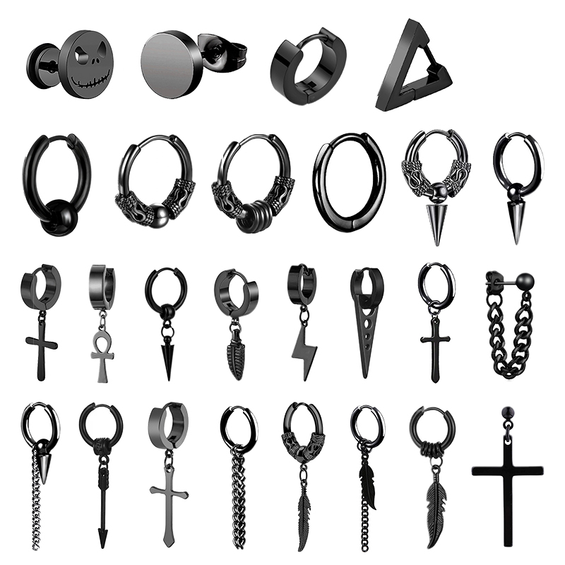 Boucles D'oreilles Piercing Unisexe Punk En Acier Inoxydable Noir - Neuf Avec étiquettes