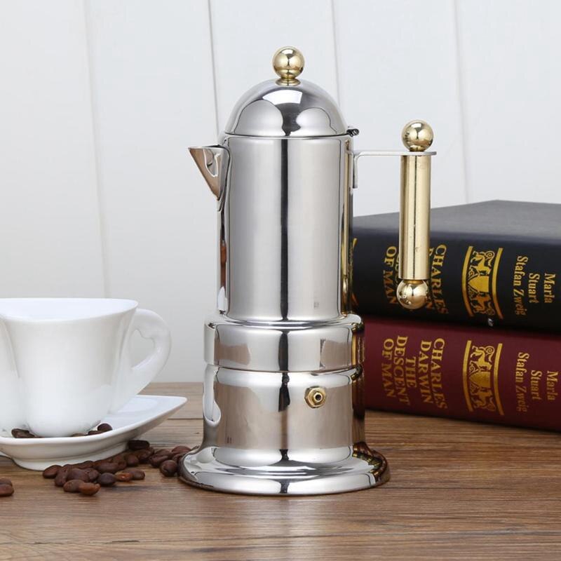 200ml 4 koppar rostfritt stål kaffekanna moka kaffebryggare tekanna filter automatisk kaffemaskin espressomaskin