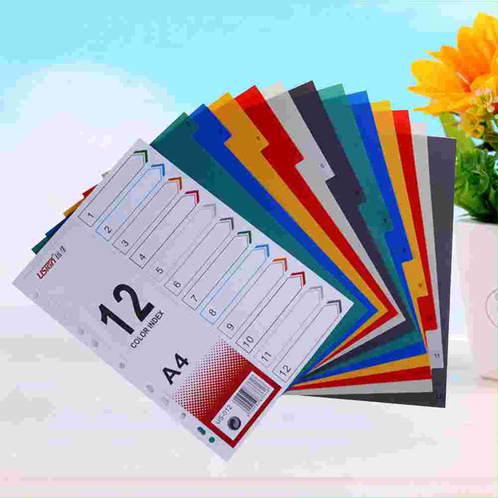 12Pcs Page Divider Colorful Classification Page Tab for Notebook Memo (A4)
