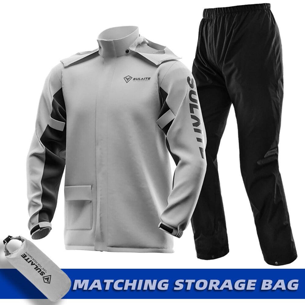 SULAITE Waterproof Motorcycle Rain Suit Raincoat+Rain Pants Poncho Motocross Rain Jacket Motorbike Scooter Riding Rain Suit: Gray / L