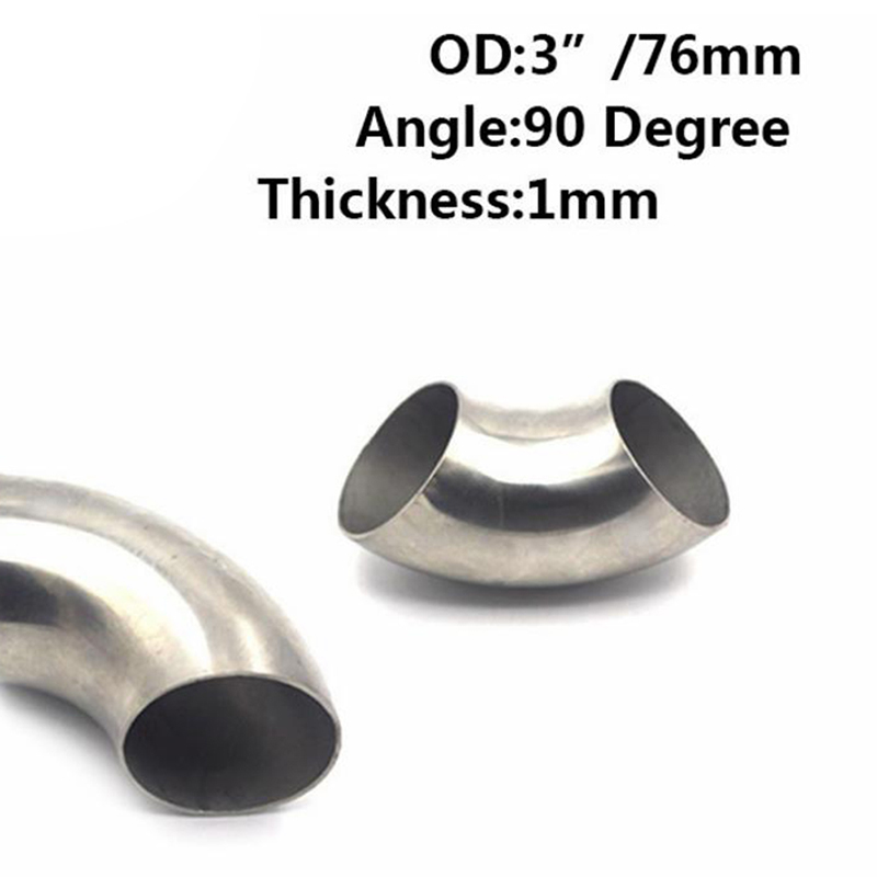 1pc 76mm Elbow Exhaust Pipe 3 Inch Stainless Steel 90 Degree Bend 76mm Elbow Exhaust Pipe