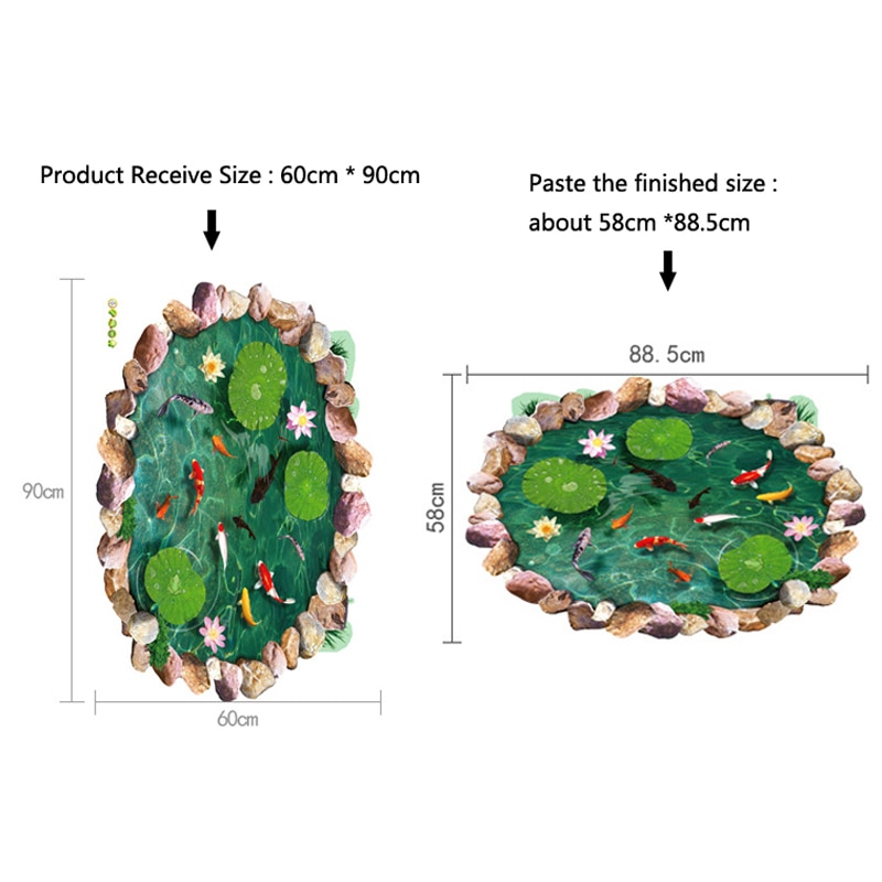 3D lotus pond Fish Floor sticker bathroom living room floor decoration mural for home decor wall decals wallpaper stickers