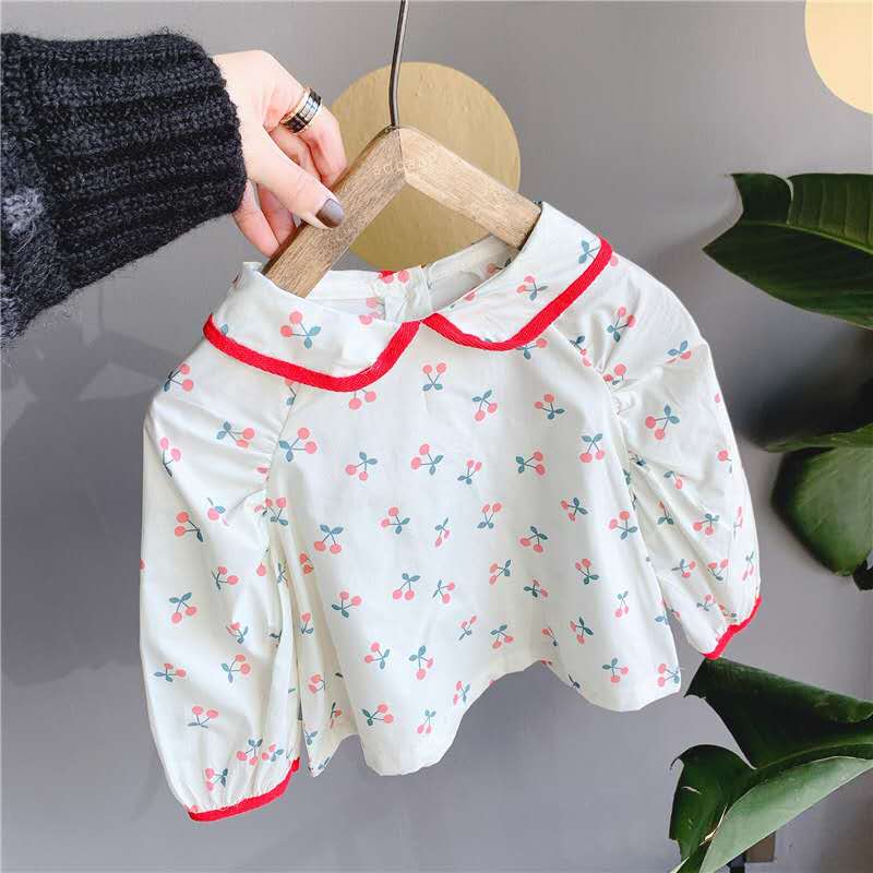 children's autumn products, girls Korean version of autumn clothes lapel floral small fresh shirt shirt