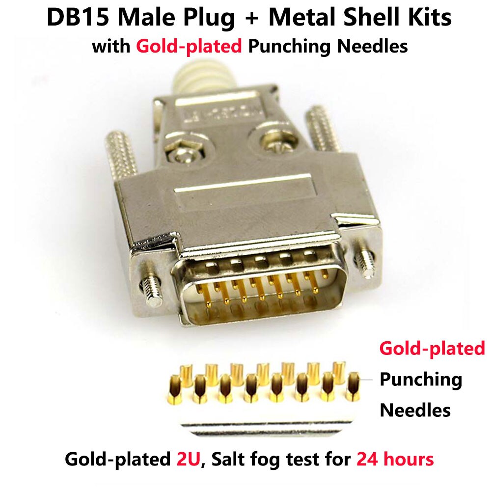 DB15 Mannelijke Plug/Vrouwelijke Socket Metalen Shell Kit 2 Rijen 15 Pin Serial Port Connector Socket D-SUB15 Adapters: Male Gold Punching