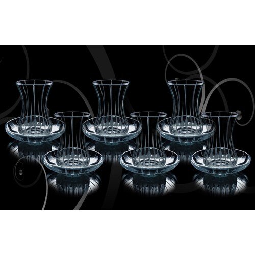 Turkish Tea Cup Pasabahce Slim Waisted Çise 12 Piece 6 Personality Tea Team