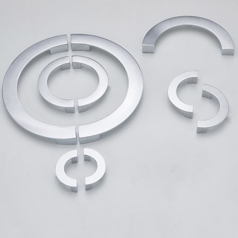 Light Silver Semi-Circle Cabinet Handles Chrome Large Round Wardrobe Knobs Drawer Pull Handle Zinc Alloy Furniture Hardware
